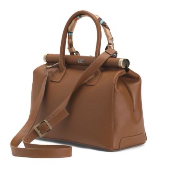 VIOLA CASTELLANI Made In Italy Leather Metal Top Frame Satchel With Scarf Handle - Picture 4 of 5